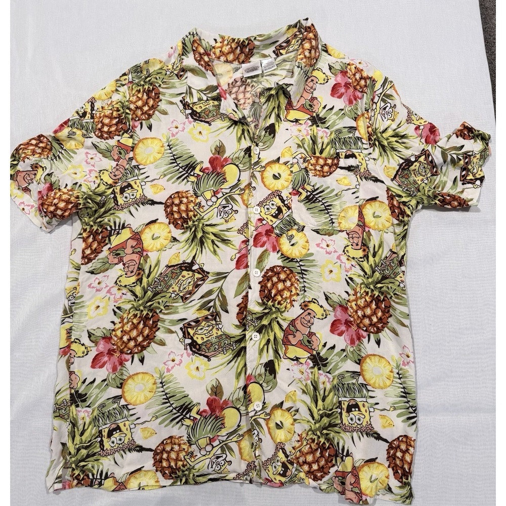 SpongeBob SquarePants Shirt Youth XL White Hawaiian Shirt Nickelodeon